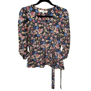Lily White Floral Blouse with Pink and Blue